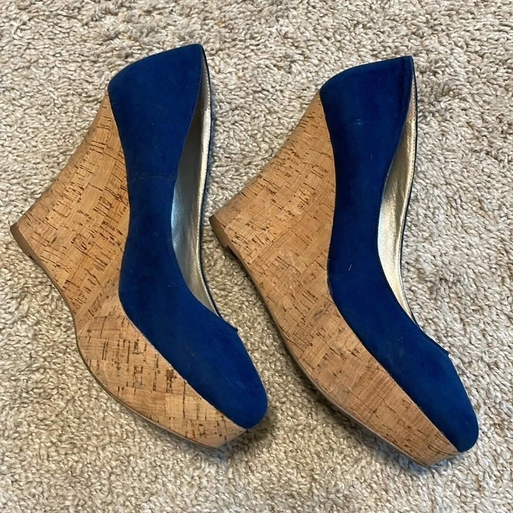 Boston Proper Women’s Pammy Wedge Heels Size 8 Blue Platform Suede Preppy Party
